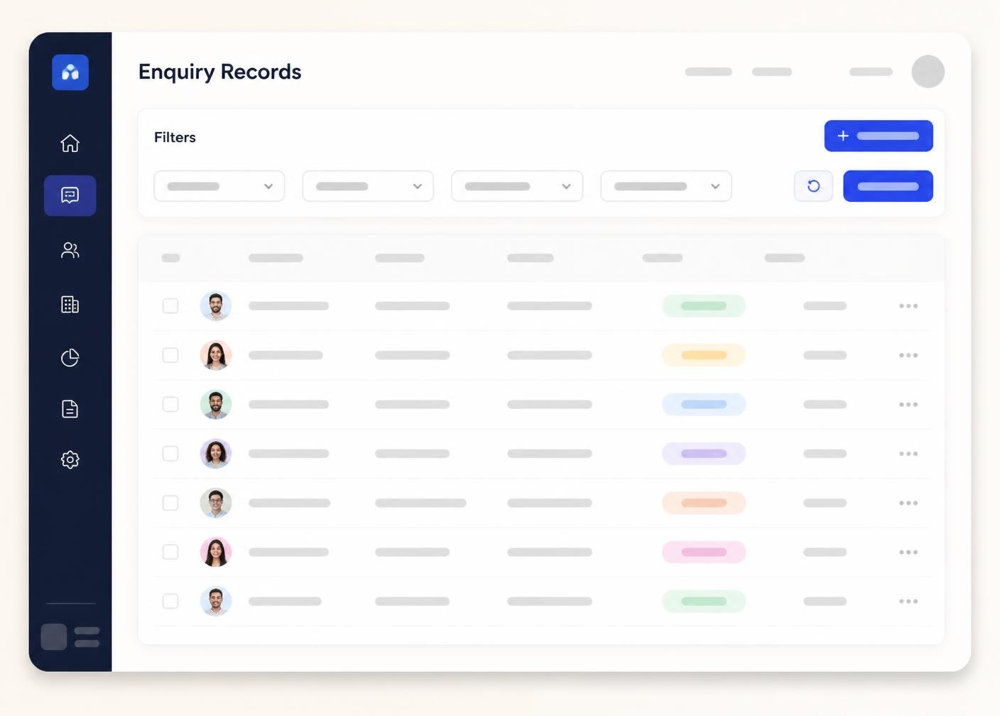 Enquiry overview dashboard preview showing active enquiries and intake counts